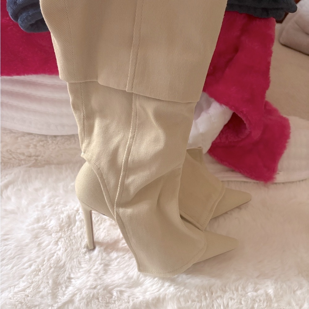 Beige Women's High Heel Boots
